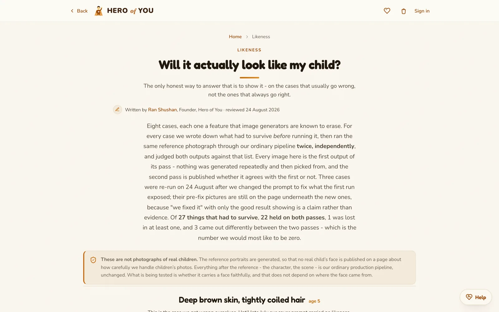 Hero of You. The likeness pipeline