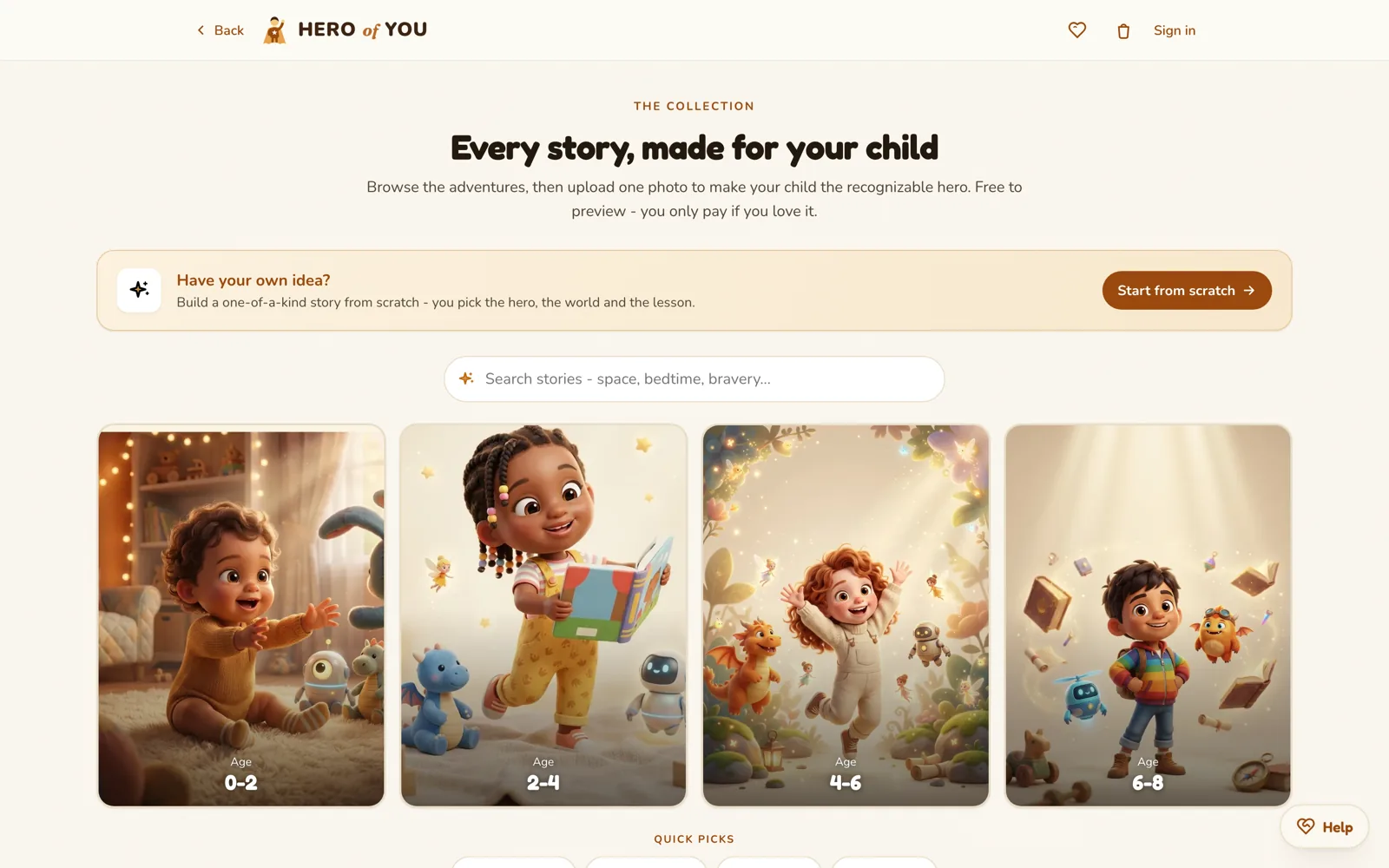 Hero of You. Themes and tiers